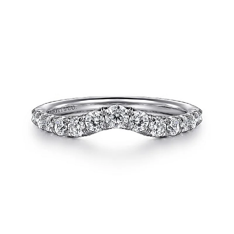 Shop Stylish Jewelry Now And Save Big 14K White Gold Curved French Pavé Diamond Wedding Band