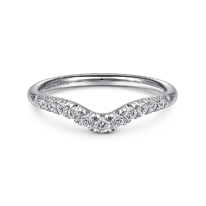 Get The Sparkle You Love At Prices You Adore 14K White Gold Curved French Pavé Set Diamond Wedding Band