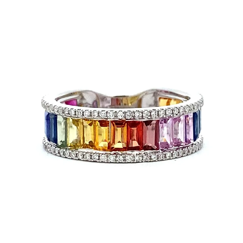 Jewelry Clearance Sale – Final Reductions 14K White Gold Rainbow Sapphire And Diamond Channel Set Band Ring Jewelry Clearance Sale – Final Reductions 14K White Gold Rainbow Sapphire And Diamond Channel Set Band Ring