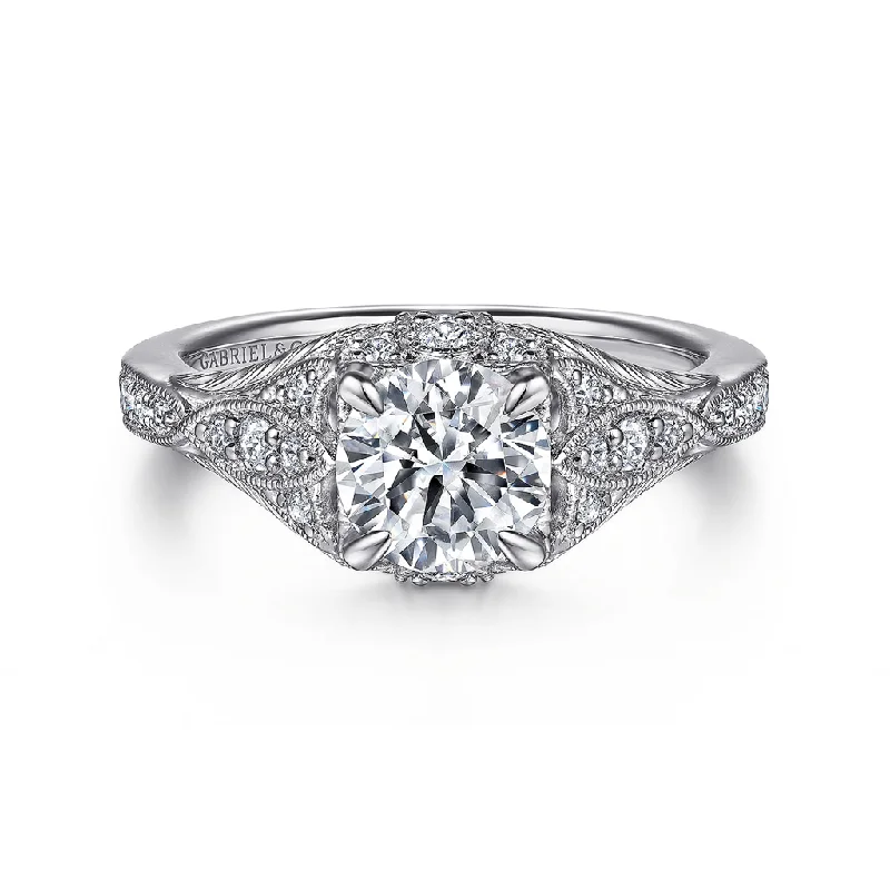 14K White Gold 'Windsor' Vintage Inspired Round Diamond Engagement Ring