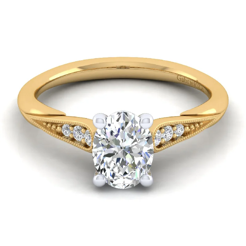 Unique Jewelry Designs Now At Discounted Rates 14K White-Yellow Gold Oval Diamond Engagement Ring (Setting Only) Unique Jewelry Designs Now At Discounted Rates 14K White-Yellow Gold Oval Diamond Engagement Ring (Setting Only)