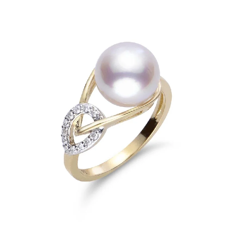 14K Yellow Gold Akoya Pearl And Diamond Ring