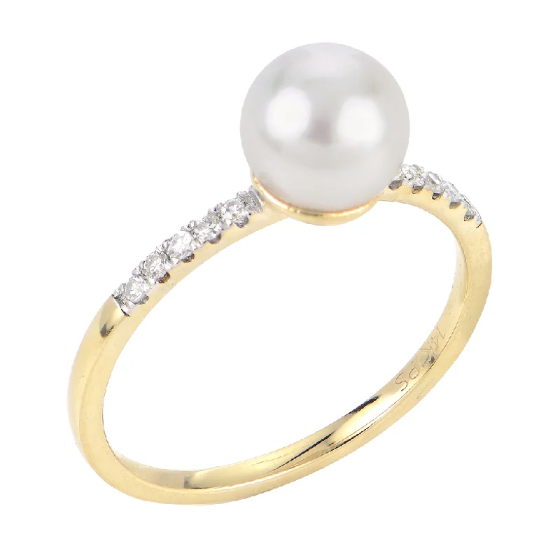 Premium Diamond Jewelry At Once-In-A-Lifetime Discounts 14K Yellow Gold Classic Pearl And Diamond Ring Premium Diamond Jewelry At Once-In-A-Lifetime Discounts 14K Yellow Gold Classic Pearl And Diamond Ring