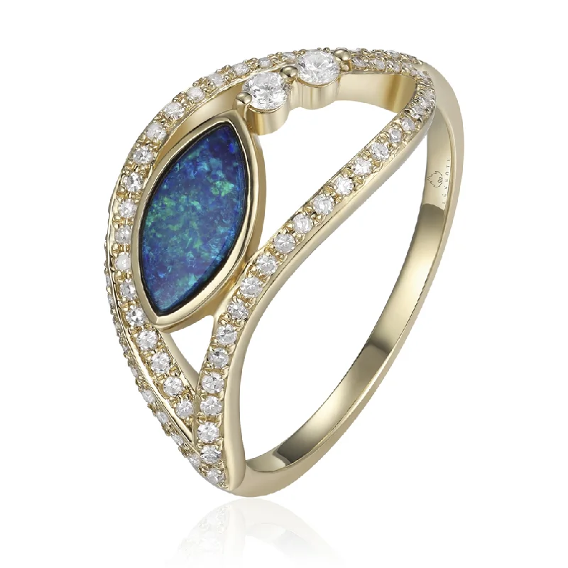 Premium Jewelry Now Available At Special Discounts 14K Yellow Gold Opal And Diamond Eye Ring