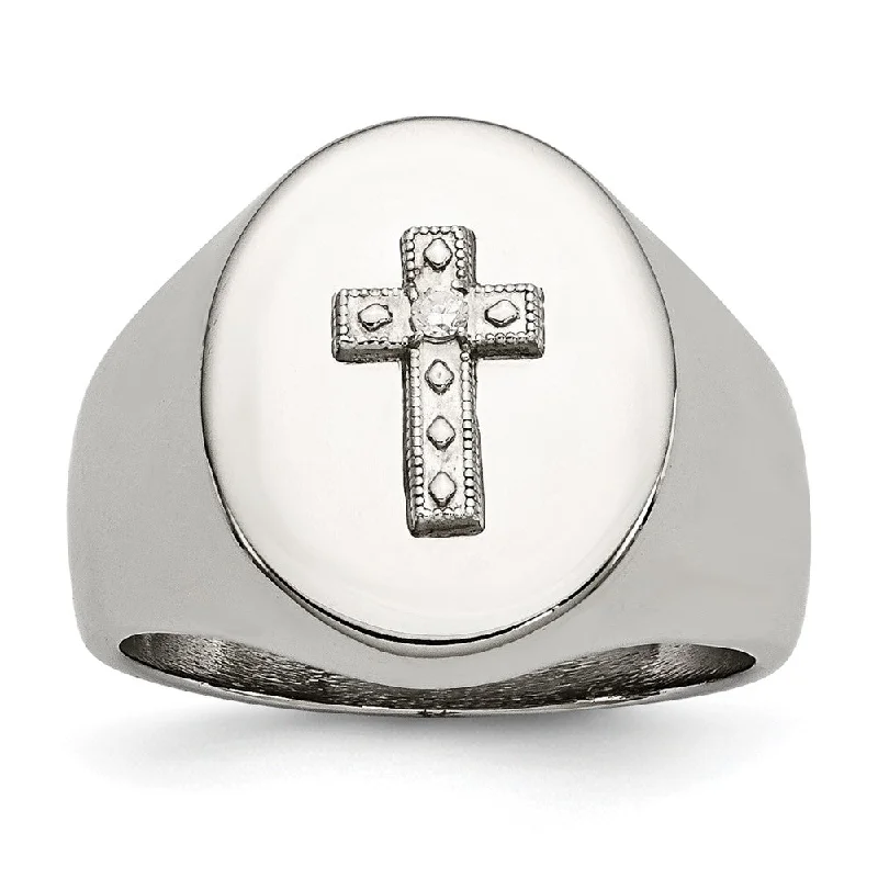 Unique Jewelry For Less – Shop The Sale Now 17mm Stainless Steel, Sterling Silver Cross & CZ Tapered Ring Unique Jewelry For Less – Shop The Sale Now 17mm Stainless Steel, Sterling Silver Cross & CZ Tapered Ring