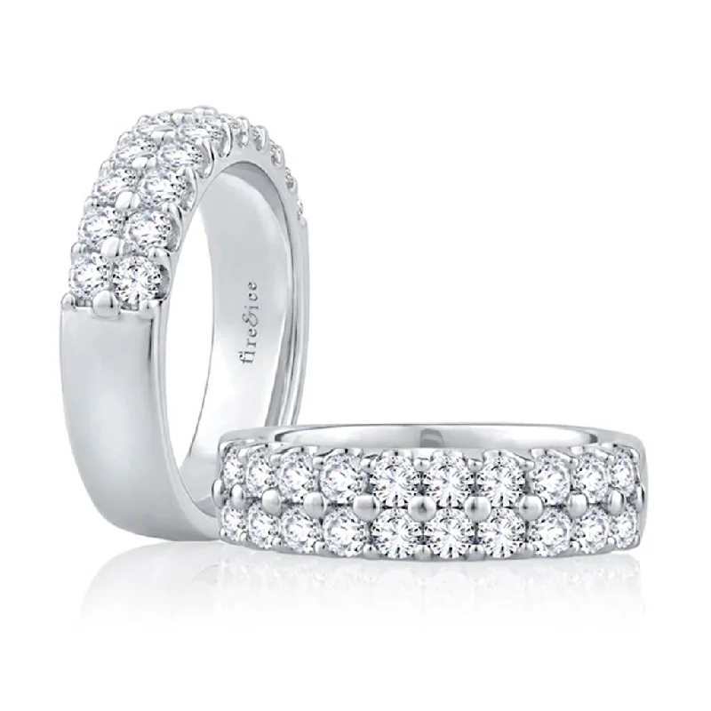 Luxury Meets Affordability – Jewelry Sale Now Live 18K White Gold ‘Fire & Ice’ Half Anniversary Double Row Diamond Ring