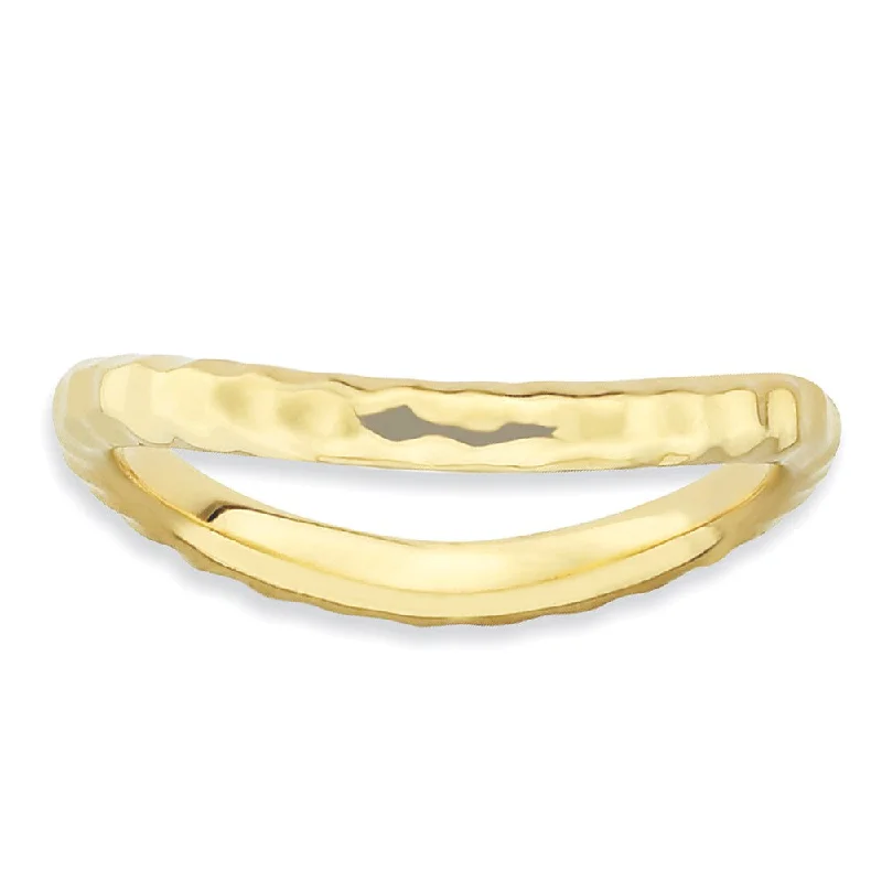 Luxury Handcrafted Jewelry For Elegant Looks 2.25mm Stackable 14K Yellow Gold Plated Silver Curved Hammered Band Luxury Handcrafted Jewelry For Elegant Looks 2.25mm Stackable 14K Yellow Gold Plated Silver Curved Hammered Band