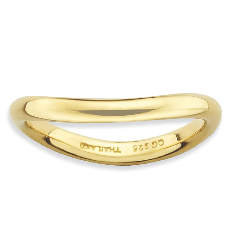 Trendy Minimalist Jewelry For Everyday Wear 2.25mm Stackable 14K Yellow Gold Plated Silver Curved Polished Band Trendy Minimalist Jewelry For Everyday Wear 2.25mm Stackable 14K Yellow Gold Plated Silver Curved Polished Band