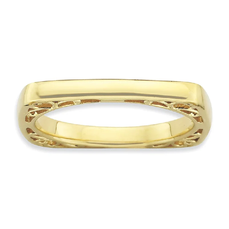 Trendy And Classic Jewelry Now At Reduced Prices 2.25mm Stackable 14K Yellow Gold Plated Silver Square Side Scroll Band Trendy And Classic Jewelry Now At Reduced Prices 2.25mm Stackable 14K Yellow Gold Plated Silver Square Side Scroll Band