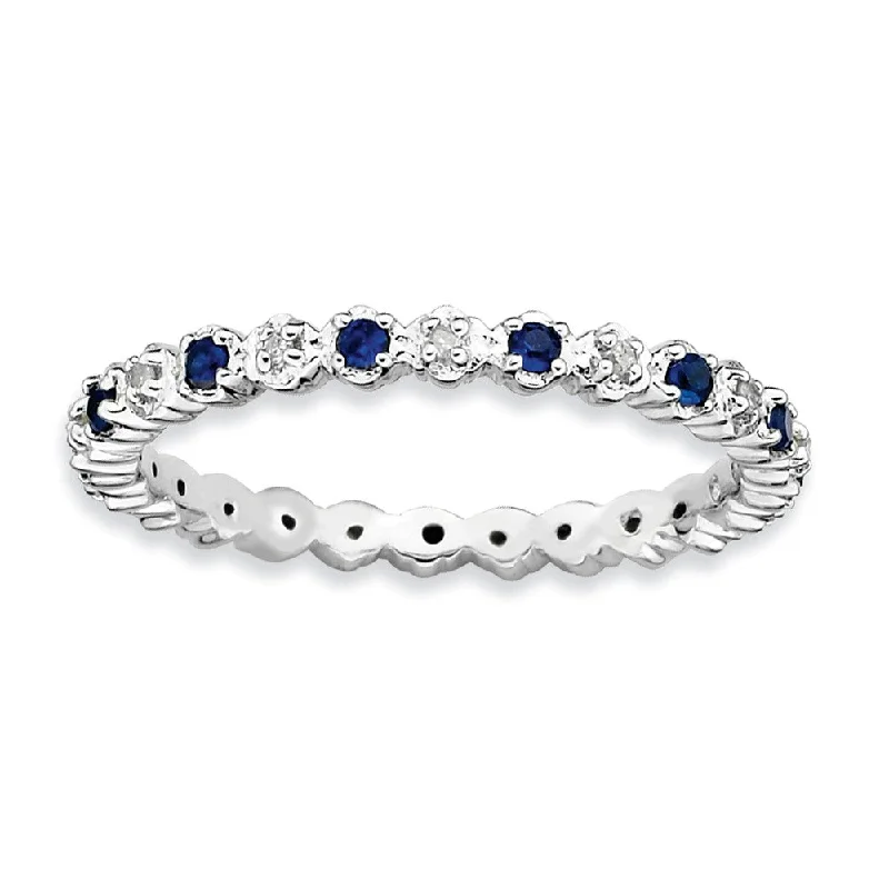 Discounted Jewelry For A Glamorous Look 2.25mm Stackable Created Sapphire & .04 Ctw HI/I3 Diamond Silver Band Discounted Jewelry For A Glamorous Look 2.25mm Stackable Created Sapphire & .04 Ctw HI/I3 Diamond Silver Band