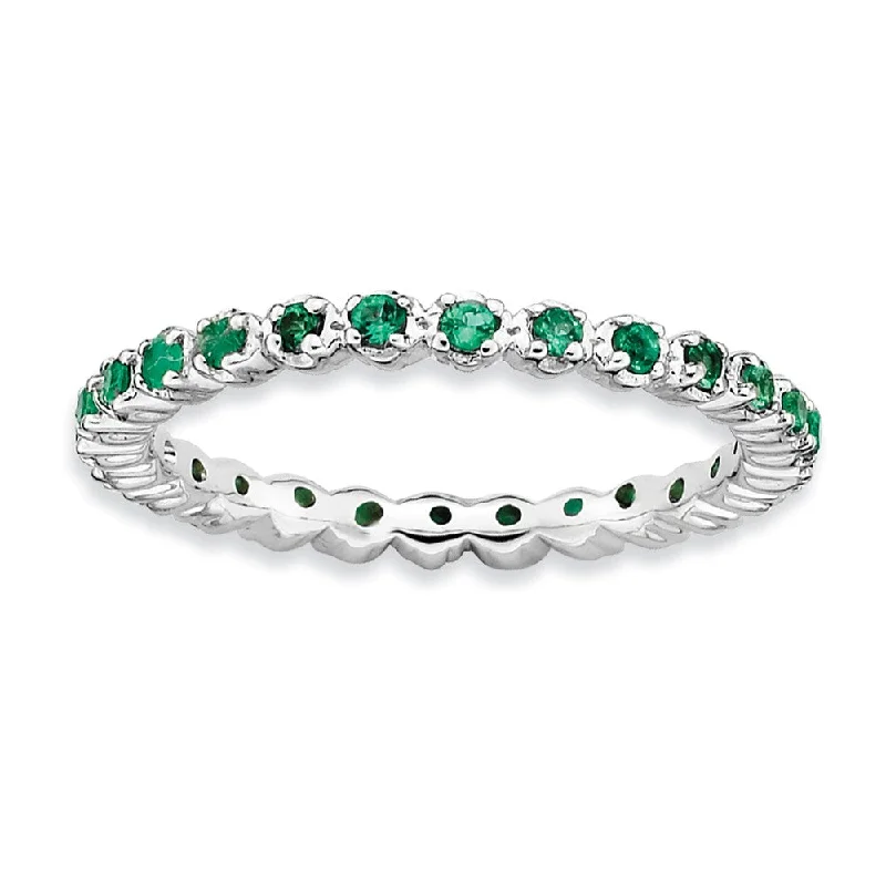 2.25mm Sterling Silver Stackable Created Emerald Prong Set Band