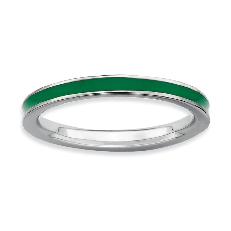 2.25mm Sterling Silver Stackable Green Enameled Band