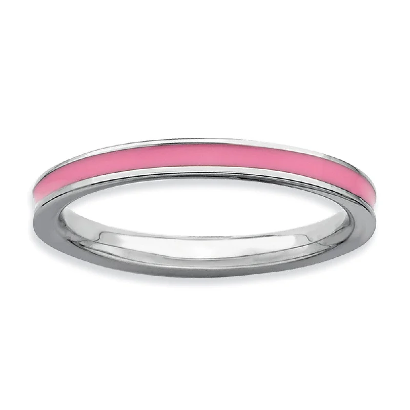 Exclusive Jewelry Sale – Shine For Less 2.25mm Sterling Silver Stackable Pink Enameled Band Exclusive Jewelry Sale – Shine For Less 2.25mm Sterling Silver Stackable Pink Enameled Band