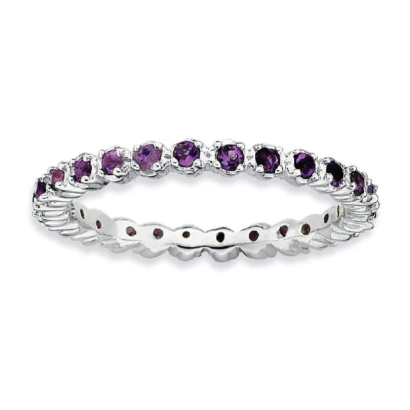 Delicate Crystal Jewelry For Sophisticated Charm 2.25mm Sterling Silver Stackable Prong Set Amethyst Band Delicate Crystal Jewelry For Sophisticated Charm 2.25mm Sterling Silver Stackable Prong Set Amethyst Band