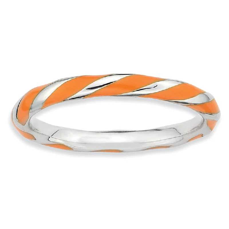 Personalized Jewelry Sale – Unique Pieces At Great Prices 2.4mm Silver Twisted Orange Enameled Stackable Band Personalized Jewelry Sale – Unique Pieces At Great Prices 2.4mm Silver Twisted Orange Enameled Stackable Band