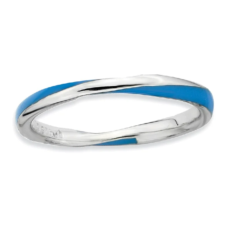 Bohemian-Inspired Jewelry For Free-Spirited Fashion 2.5mm Silver Twisted Blue Enameled Stackable Band Bohemian-Inspired Jewelry For Free-Spirited Fashion 2.5mm Silver Twisted Blue Enameled Stackable Band