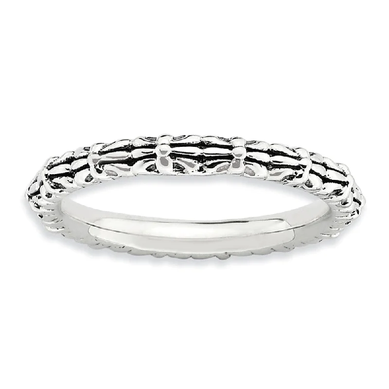 Premium Diamond Jewelry For Unforgettable Moments 2.5mm Sterling Silver Stackable Antiqued Bundle Band Premium Diamond Jewelry For Unforgettable Moments 2.5mm Sterling Silver Stackable Antiqued Bundle Band