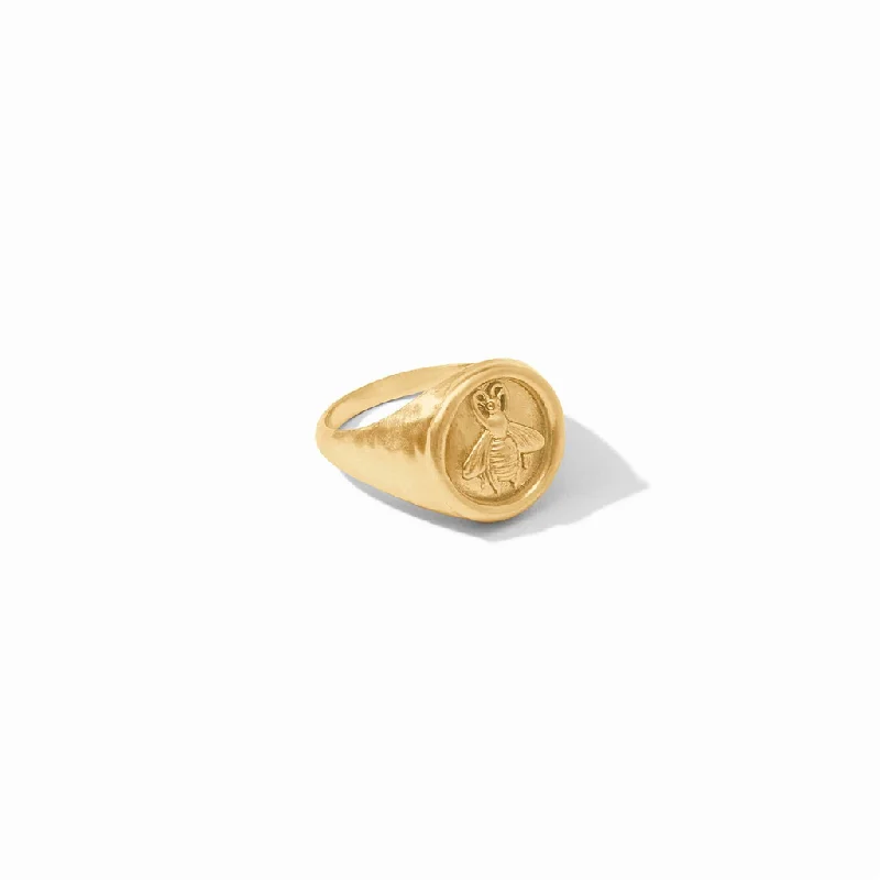 24K Yellow Gold Overlay Bee Signet Ring