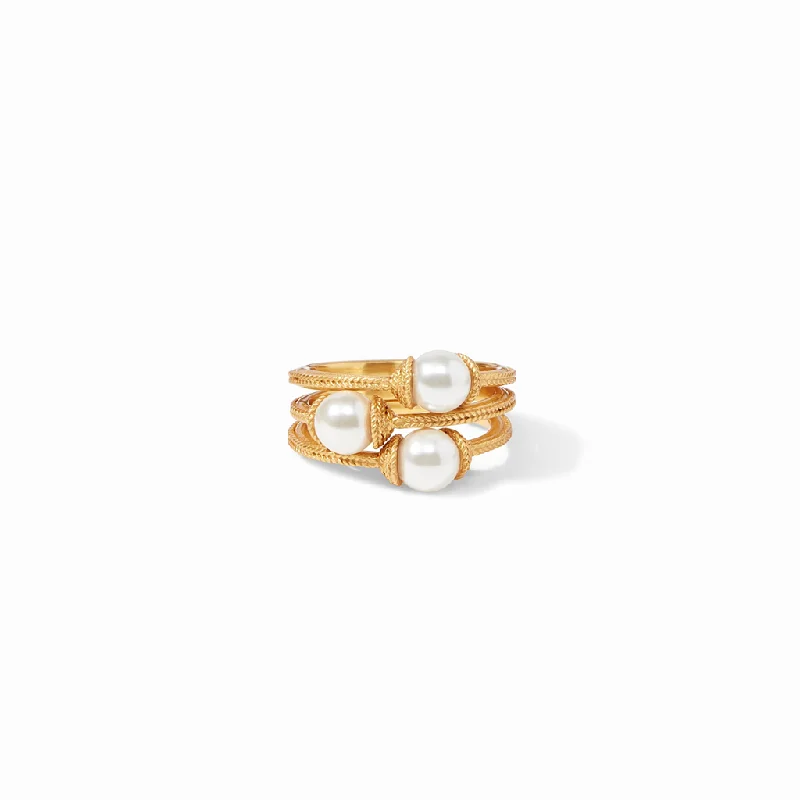 24K Yellow Gold Overlay 'Calypso' Trio Pearl Rings