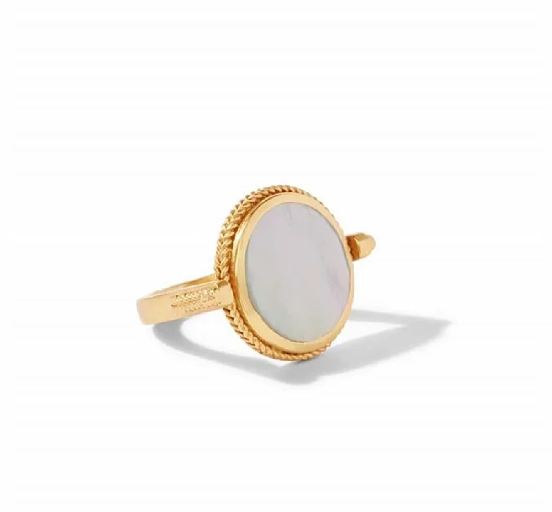 24K Yellow Gold Overlay Mother Of Pearl Coin Revolving Ring