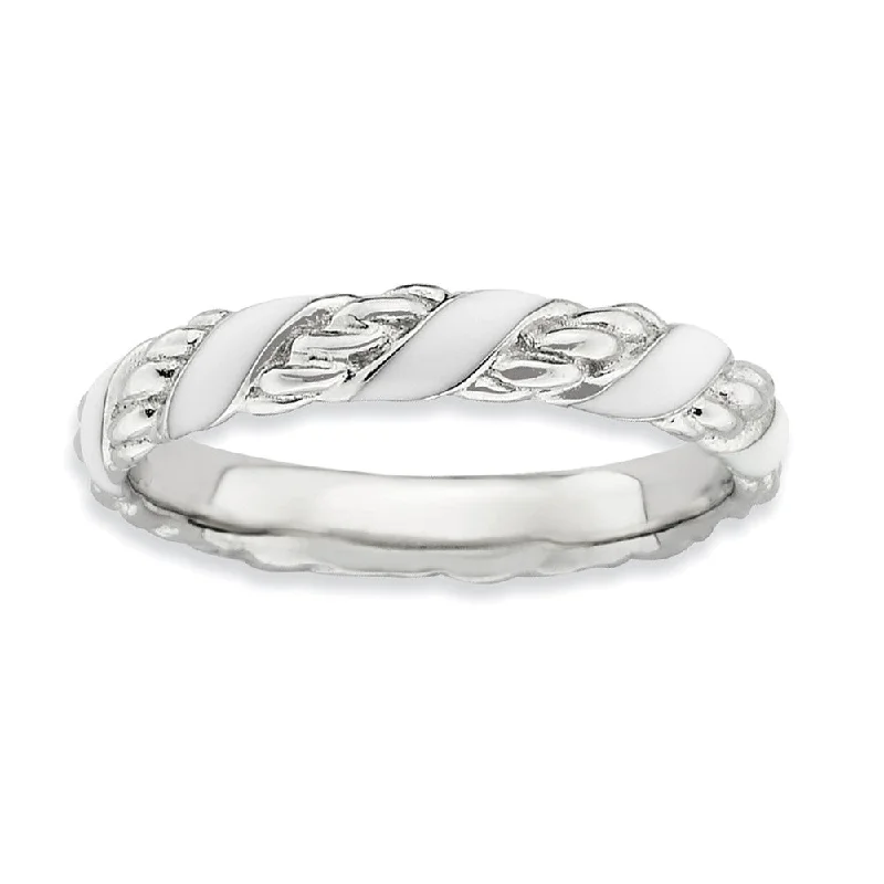 Affordable Glamour – Premium Jewelry For Less 3.25mm Silver Twisted White Enameled Stackable Band Affordable Glamour – Premium Jewelry For Less 3.25mm Silver Twisted White Enameled Stackable Band