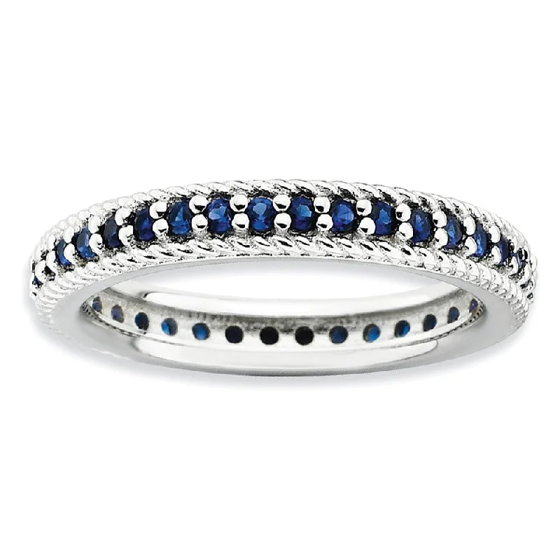 3.25mm Sterling Silver Stackable Created Sapphire Eternity Ring