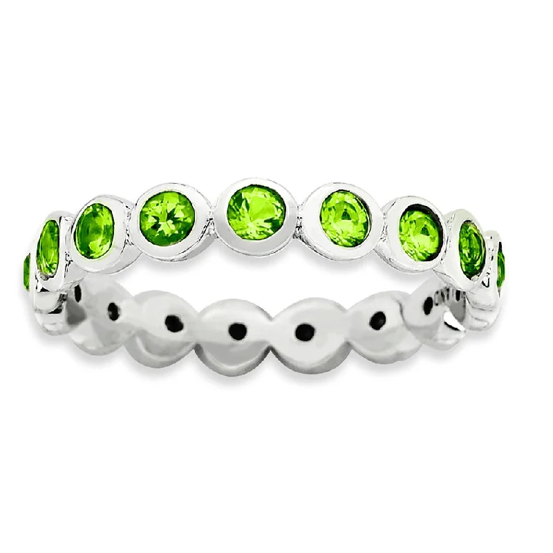 3.5mm Sterling Silver with Lt Green Crystals Stackable Band