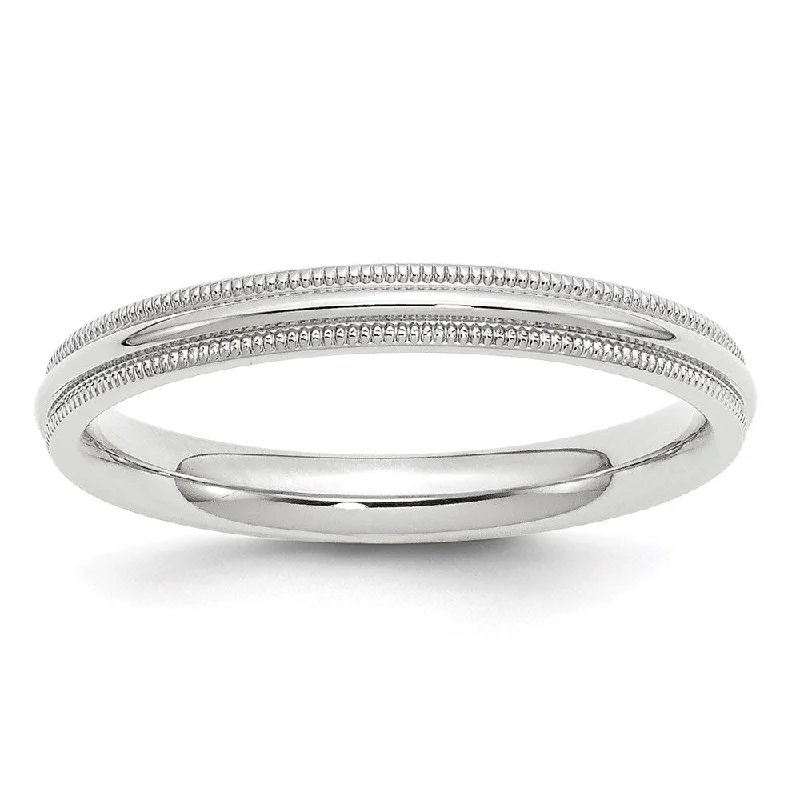 3mm 10K White or Yellow Gold Half Round Milgrain Comfort Fit Band