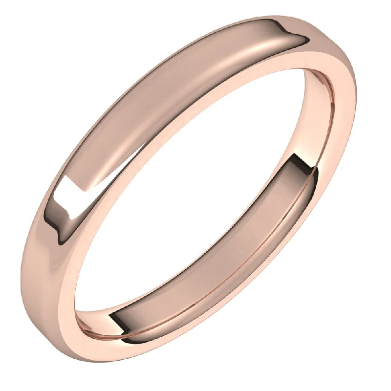 3mm 14K Rose Gold Polished Round Edge Comfort Fit Flat Band