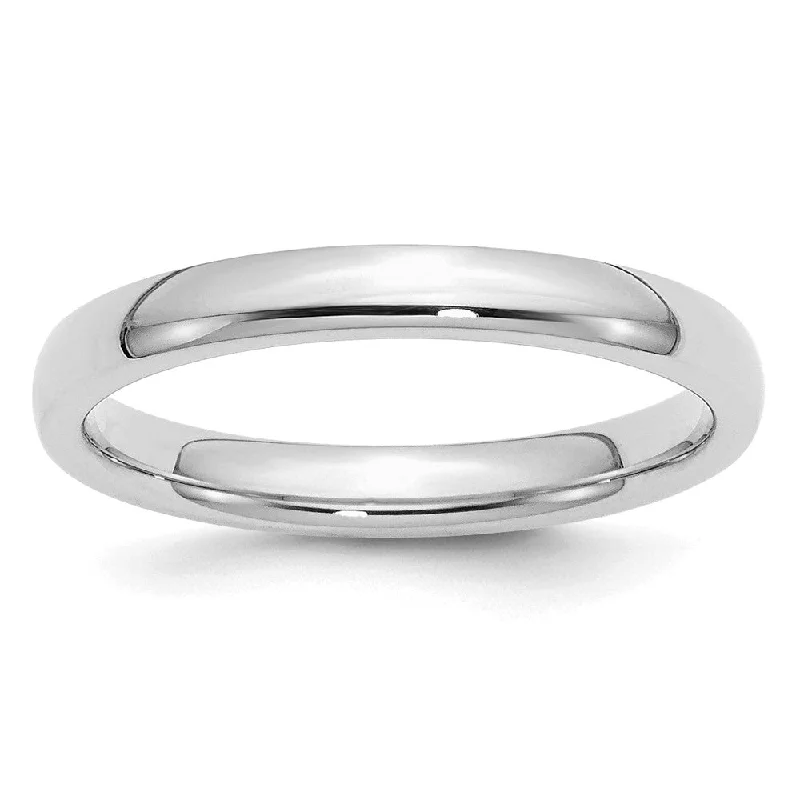 3mm Rhodium Plated Sterling Silver Domed Comfort Fit Band