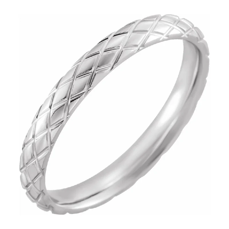 3mm Continuum Sterling Silver Crisscross Patterned Comfort Fit Band