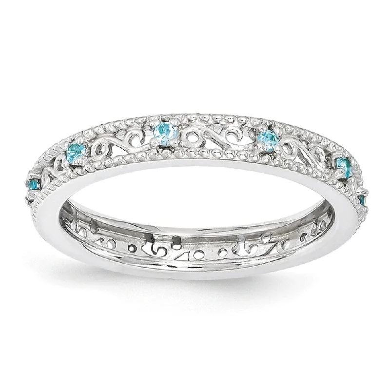 Stunning Jewelry At A Fraction Of The Price 3mm Sterling Silver Stackable Expressions Blue Topaz Scroll Band Stunning Jewelry At A Fraction Of The Price 3mm Sterling Silver Stackable Expressions Blue Topaz Scroll Band