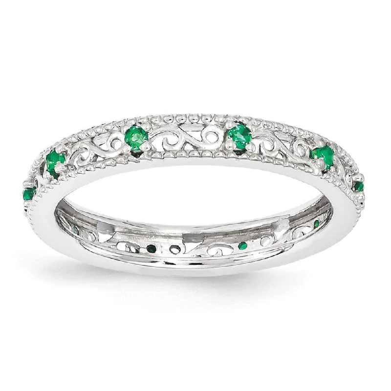 3mm Sterling Silver Stackable Expressions Created Emerald Scroll Band