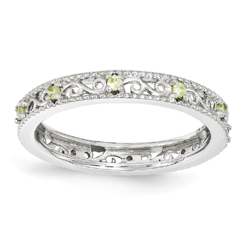 3mm Sterling Silver Stackable Expressions Peridot Scroll Band