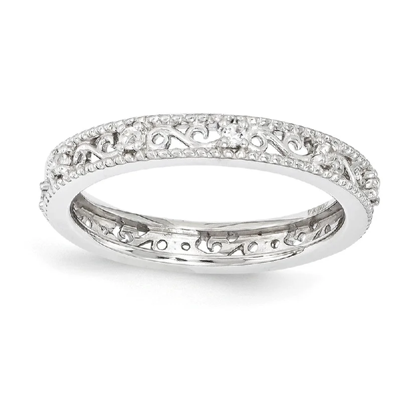 Shop Fine Jewelry With Exclusive Savings 3mm Sterling Silver Stackable Expressions White Topaz Scroll Band
