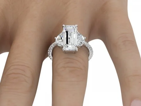 Elevate Your Jewelry Collection With Limited-Time Savings 4ct Elongated Emerald Three Stone Ring with Half Moon Side Stones Elevate Your Jewelry Collection With Limited-Time Savings 4ct Elongated Emerald Three Stone Ring with Half Moon Side Stones