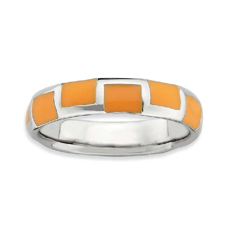 Unbeatable Offers On Luxury And Everyday Jewelry 4.5mm Silver Stackable Orange Enameled Band Unbeatable Offers On Luxury And Everyday Jewelry 4.5mm Silver Stackable Orange Enameled Band