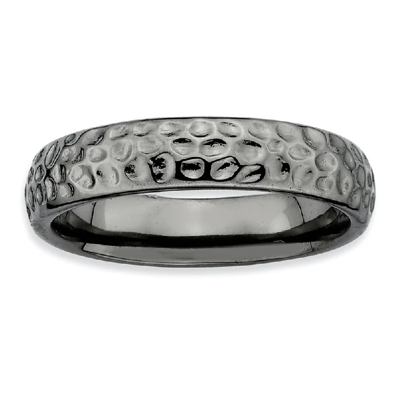 Buy More, Save More On Stunning Jewelry Pieces 4.5mm Stackable Black Plated Silver Hammered Band Buy More, Save More On Stunning Jewelry Pieces 4.5mm Stackable Black Plated Silver Hammered Band