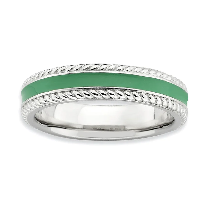 Limited-Stock Jewelry Clearance – Grab Your Favorites Now 4.5mm Sterling Silver Green Enamel Stackable Rope Edged Band Limited-Stock Jewelry Clearance – Grab Your Favorites Now 4.5mm Sterling Silver Green Enamel Stackable Rope Edged Band