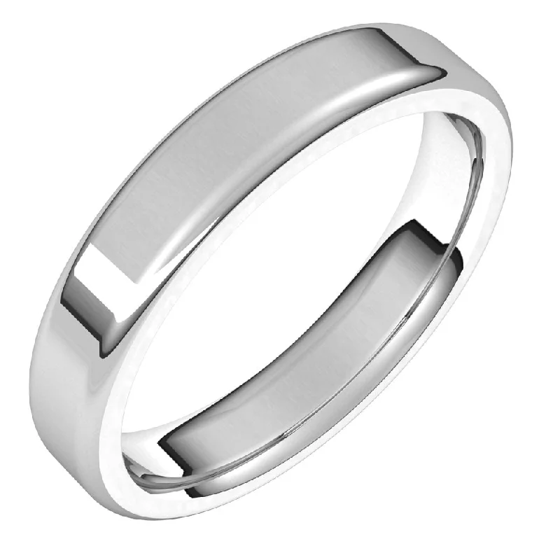 4mm 10K White Gold Polished Round Edge Comfort Fit Flat Band