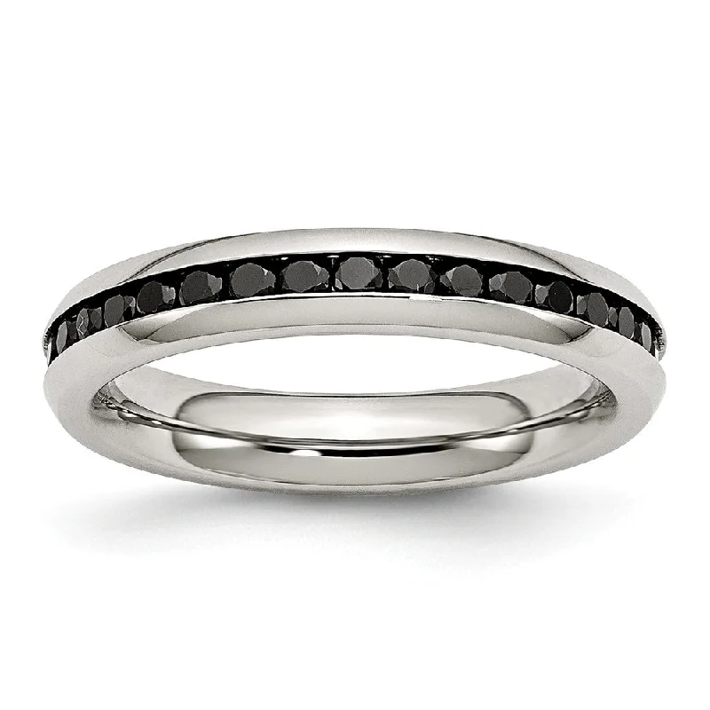 Clearance Sale On High-End Jewelry Collections 4mm Stainless Steel And Black Cubic Zirconia Stackable Band Clearance Sale On High-End Jewelry Collections 4mm Stainless Steel And Black Cubic Zirconia Stackable Band