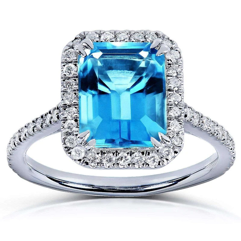 Shop High-Quality Jewelry At Jaw-Dropping Discounts Emerald Cut Swiss Blue Topaz and Diamond Halo Ring 3ct CTW 14k White Gold Shop High-Quality Jewelry At Jaw-Dropping Discounts Emerald Cut Swiss Blue Topaz and Diamond Halo Ring 3ct CTW 14k White Gold
