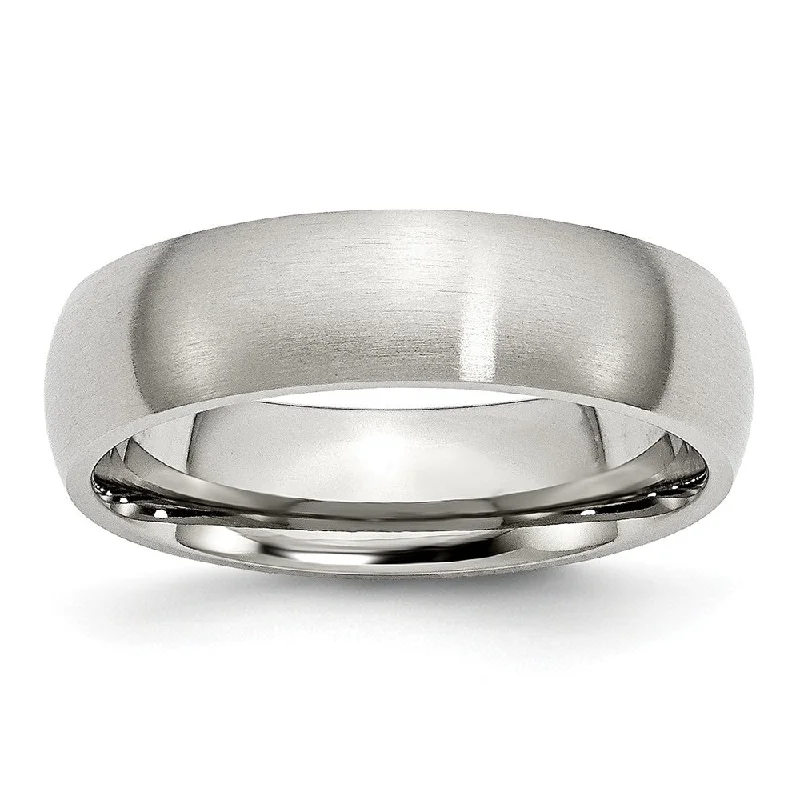 Shop Jewelry That Shines Without The High Price 6mm Brushed Domed Comfort Fit Band in Stainless Steel Shop Jewelry That Shines Without The High Price 6mm Brushed Domed Comfort Fit Band in Stainless Steel
