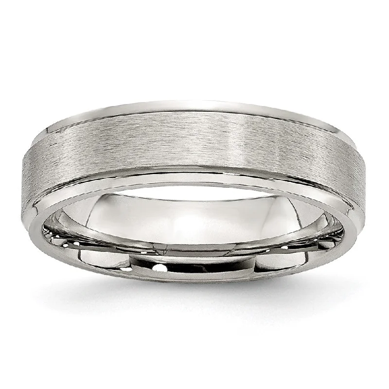 Unmissable Jewelry Clearance – Final Reductions 6mm Stainless Steel Brushed Center Ridged Edge Comfort Fit Band Unmissable Jewelry Clearance – Final Reductions 6mm Stainless Steel Brushed Center Ridged Edge Comfort Fit Band
