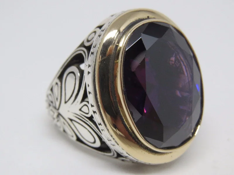 Turkish Handmade Jewelry 925 Sterling Silver Amethyst Stone Mens Rings