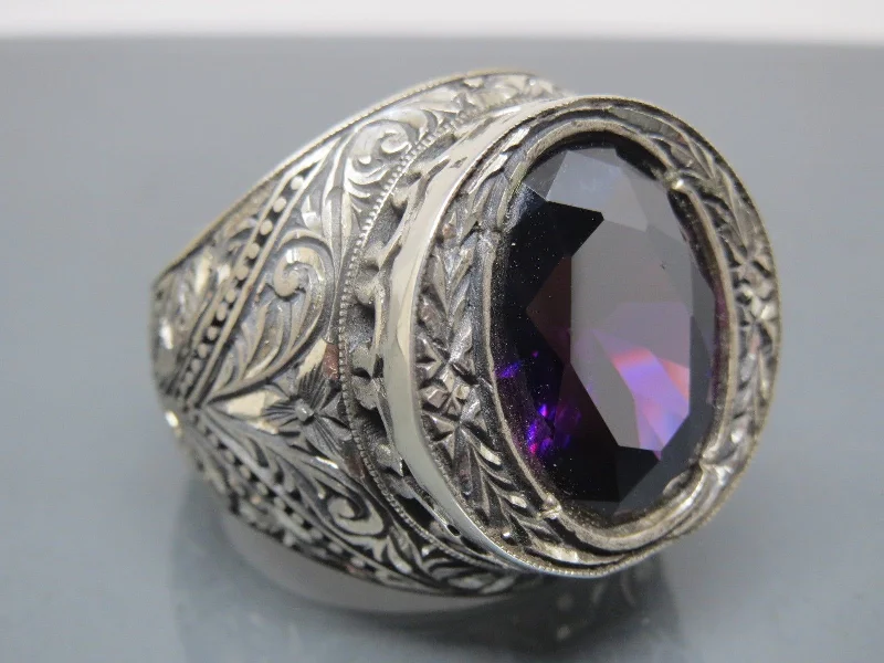 Turkish Handmade Jewelry 925 Sterling Silver Amethyst Stone Men's Rings