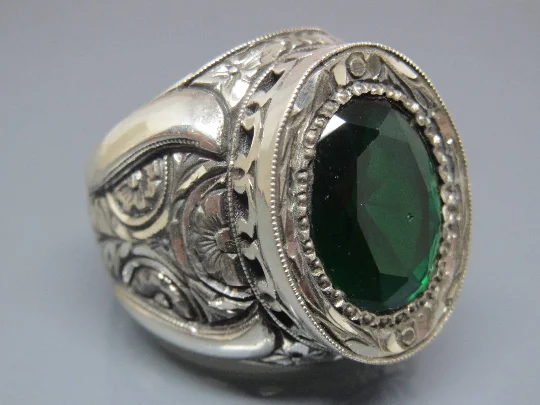 Turkish Handmade Jewelry 925 Sterling Silver Emerald Stone Mens Rings