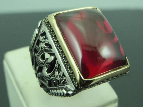 Waterproof Stainless Steel Jewelry For Lasting Beauty Turkish Handmade Jewelry 925 Sterling Silver Ruby Stone Mens Rings Waterproof Stainless Steel Jewelry For Lasting Beauty Turkish Handmade Jewelry 925 Sterling Silver Ruby Stone Mens Rings