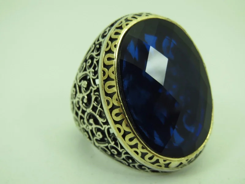 Turkish Handmade Jewelry 925 Sterling Silver Sapphire Stone Mens Rings