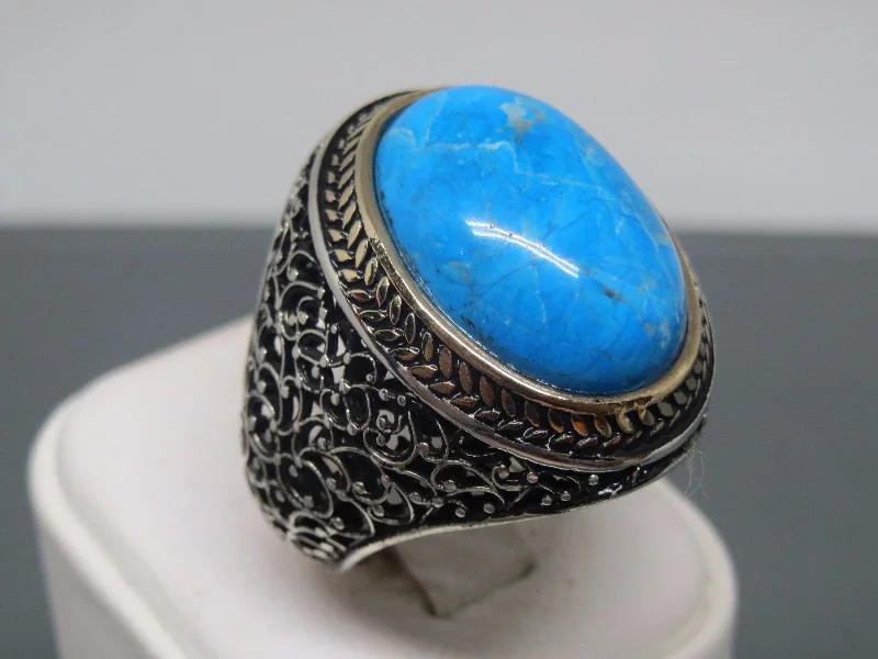 Turkish Handmade Jewelry 925 Sterling Silver Turquoise Stone Mens Rings